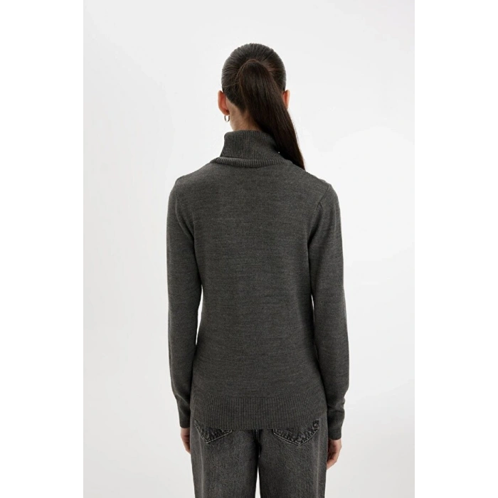 Regular Fit Yumuşak Dokulu Balıkçı Yaka Basic Düz Triko Kazak