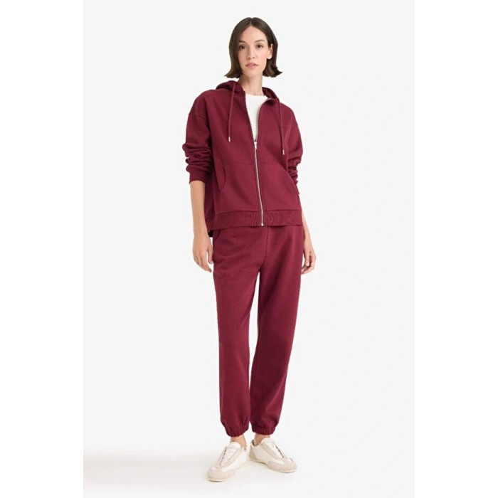 Relax Fit Kapüşonlu Basic Düz Kalın Fermuarlı Sweatshirt