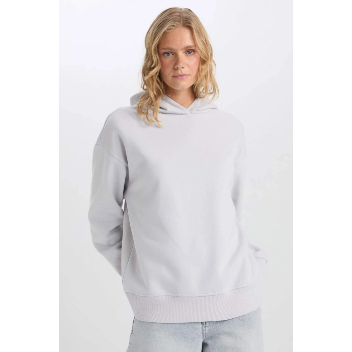 Relax Fit Kapüşonlu Kalın Basic Düz Sweatshirt D9935AX24WN