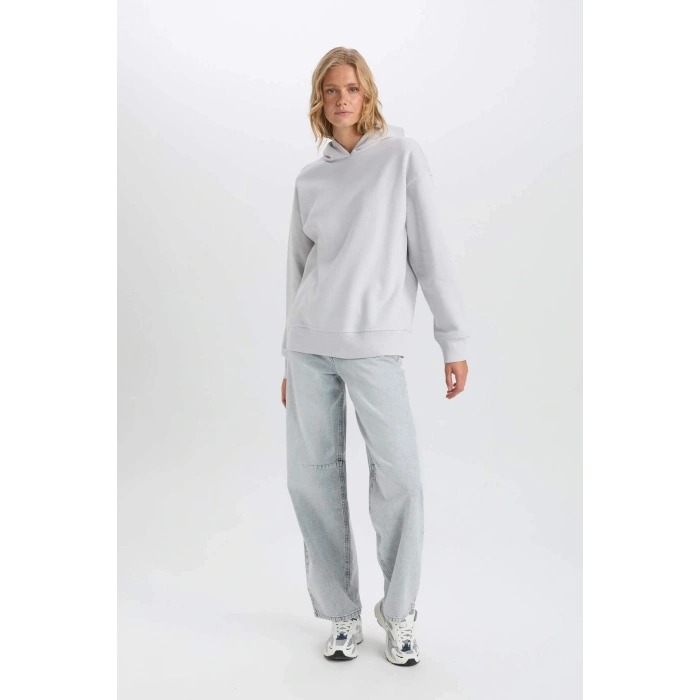 Relax Fit Kapüşonlu Kalın Basic Düz Sweatshirt D9935AX24WN