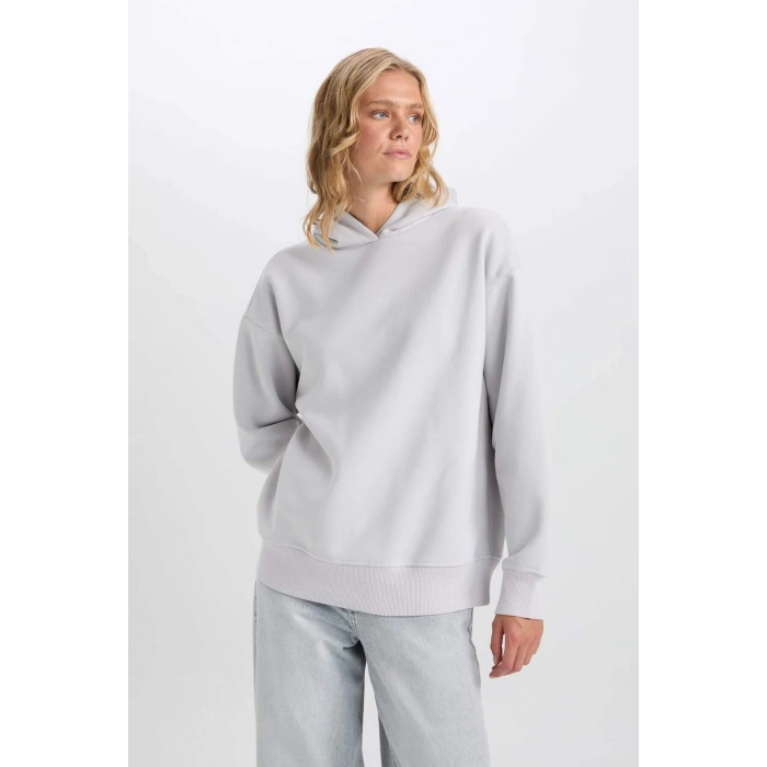 Relax Fit Kapüşonlu Kalın Basic Düz Sweatshirt D9935AX24WN