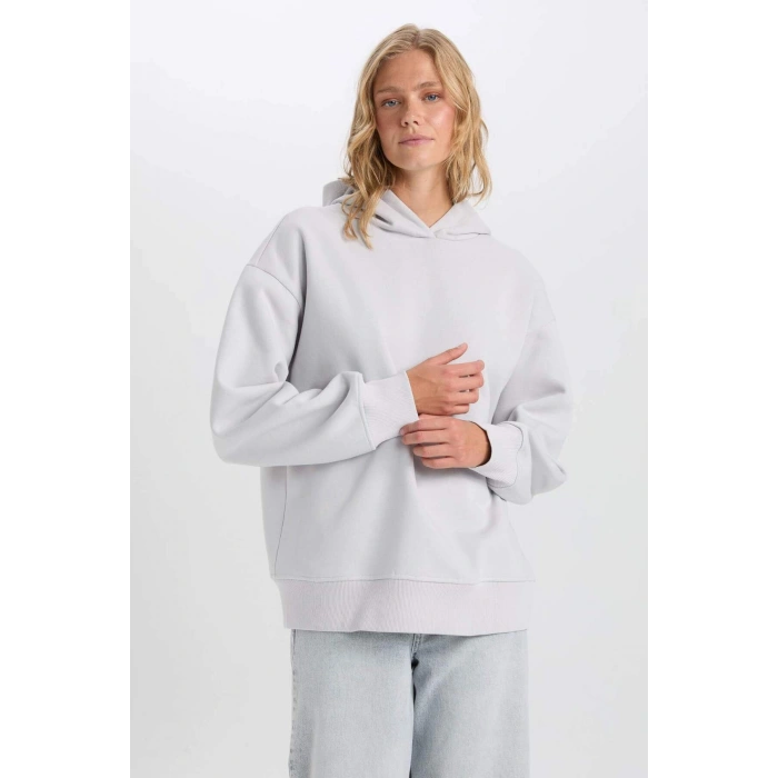 Relax Fit Kapüşonlu Kalın Basic Düz Sweatshirt D9935AX24WN