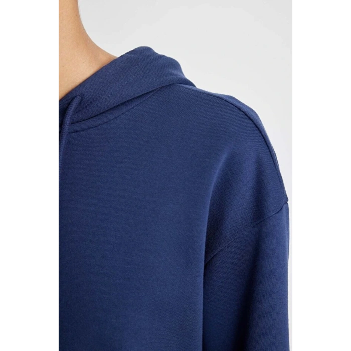 Relax Fit Kapüşonlu Kanguru Cepli Kalın Basic Düz Sweatshirt