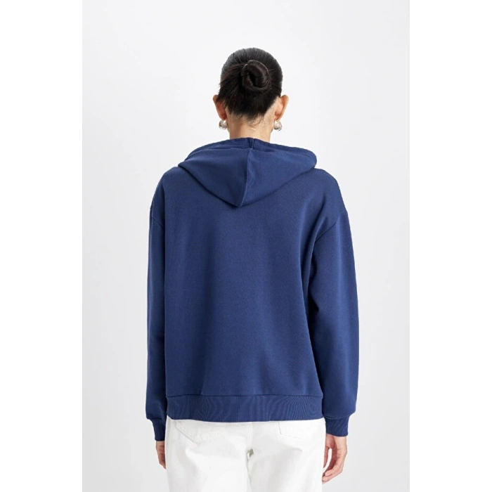 Relax Fit Kapüşonlu Kanguru Cepli Kalın Basic Düz Sweatshirt