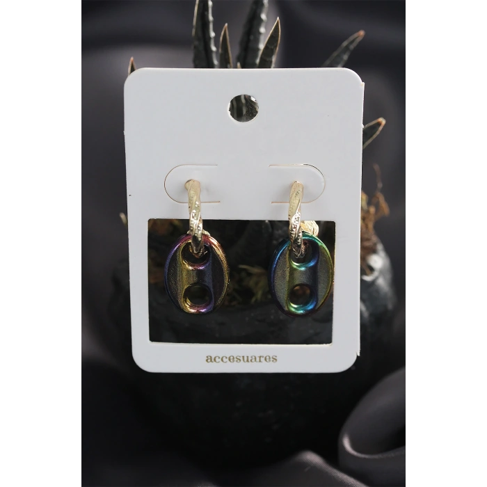 Renkli Hematit Taşlı Küpe Seti