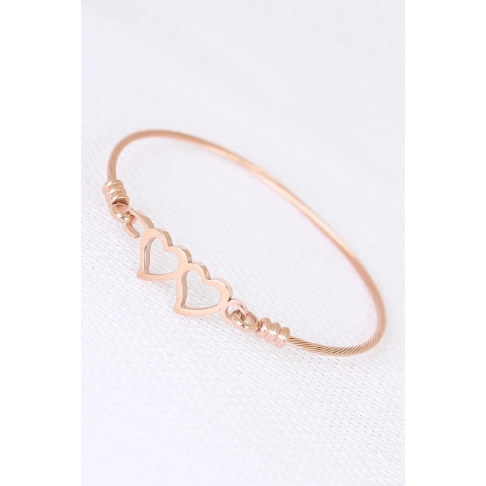 Rose Çelik Çift Kalp Figürlü Erkek Kelepçe Bileklik