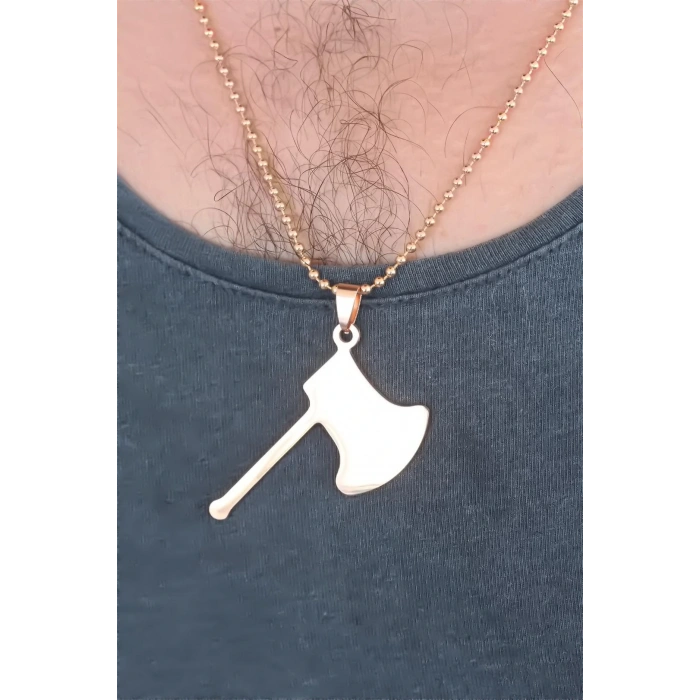 Rose Renk Metal Balta Figürlü Erkek Kolye