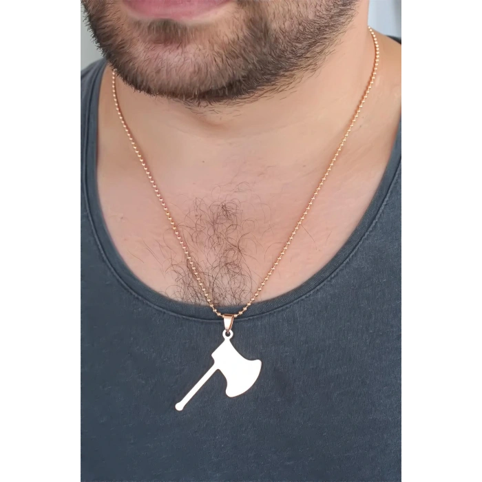 Rose Renk Metal Balta Figürlü Erkek Kolye