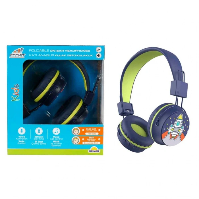 S00090370 -SUN-GLE-ECH-KULAKLIK MİKROFONLU KATLANABİLİR KABLOSUZ ROKET RESİMLİ L