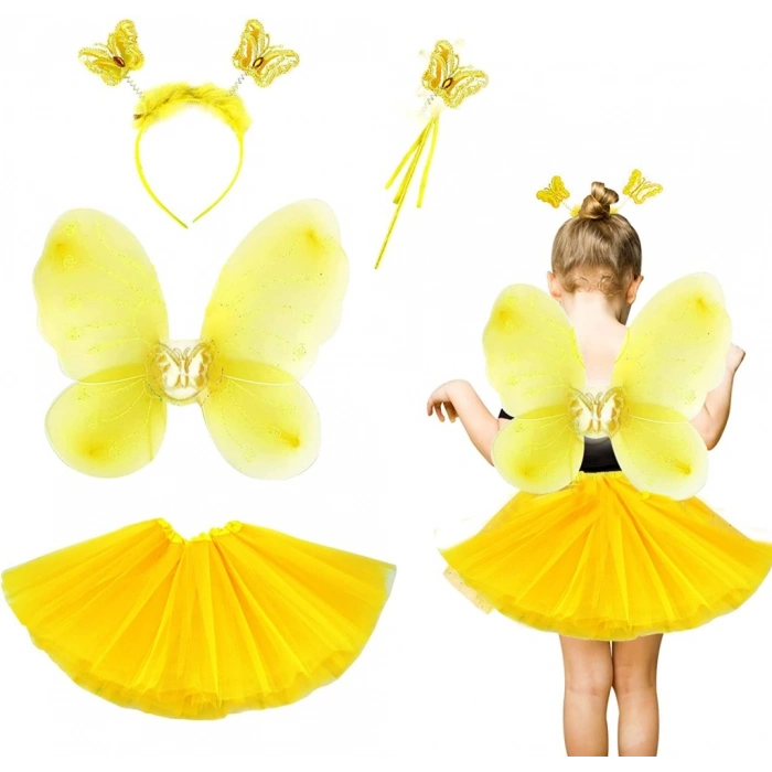 Sarı Kelebek Kostümü Çocuk  Seti 4 Parça NessiWorld