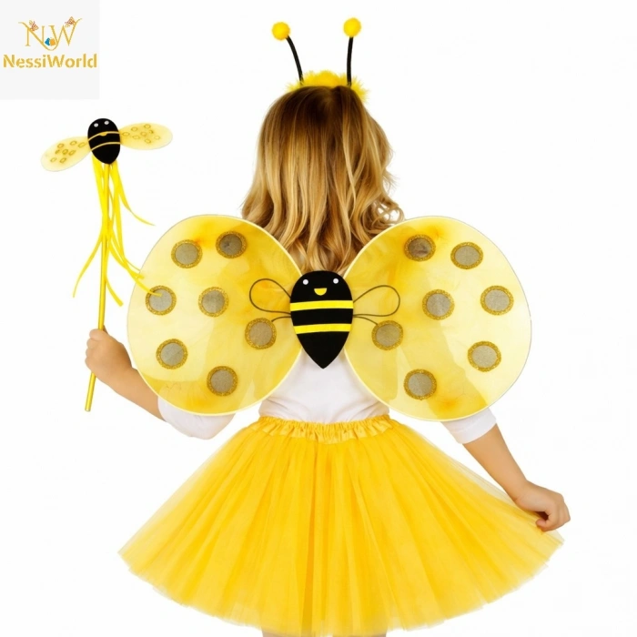 Sarı Renk Arı Kanadı Kostüm Seti (Tütü, Kanat, Taç, Asa)