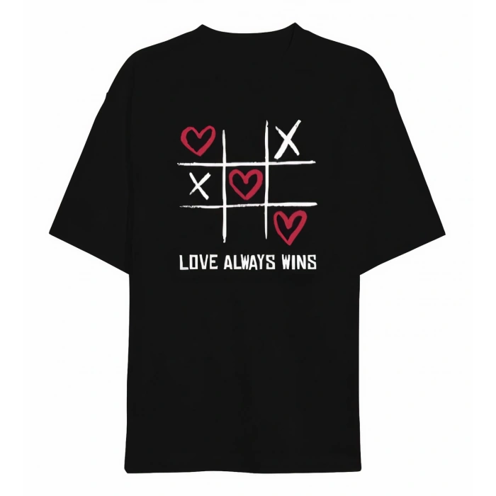 Sevgililer Günü İçin Özel Tasarım Love Always Wıns Baskılı T-shirt - Siyah