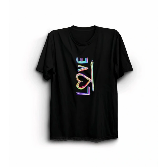 Sevgililer Günü İçin Özel Tasarım Love Baskılı T-shirt - Siyah