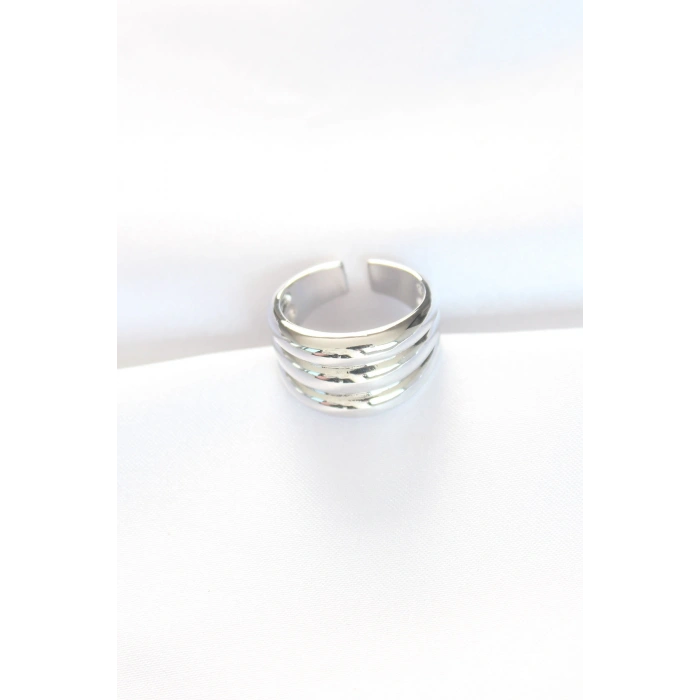 Silver Renk Ayarlanabilir Çizgili Bombe Yüzük