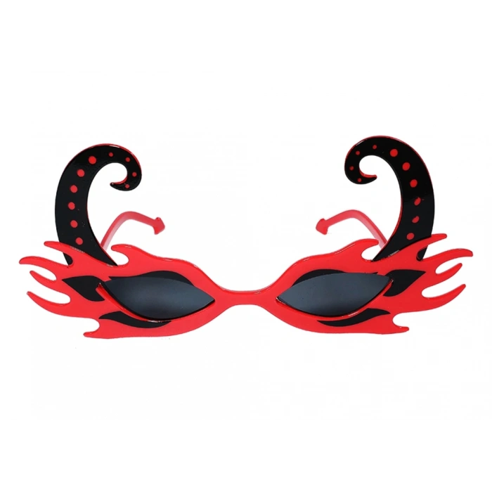 Siyah Boynuzlu Kırmızı Renk Alevli Parti Gözlüğü 21x10cm