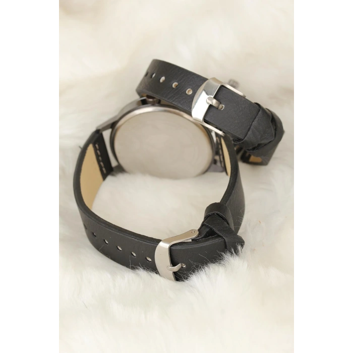 Siyah Deri Kordonlu Füme Renk Metal Kasa Sevgili Saatleri