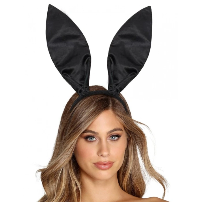 Siyah Renk Saten Kaplama Şekil Verilebilir Tavşan Kulak Taç 35x11 cm