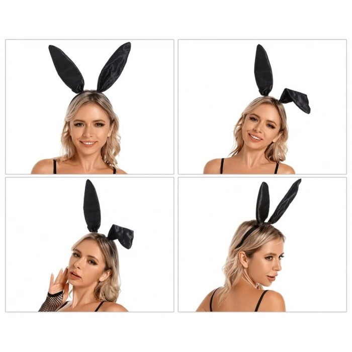 Siyah Renk Saten Kaplama Şekil Verilebilir Tavşan Kulak Taç 35x11 cm