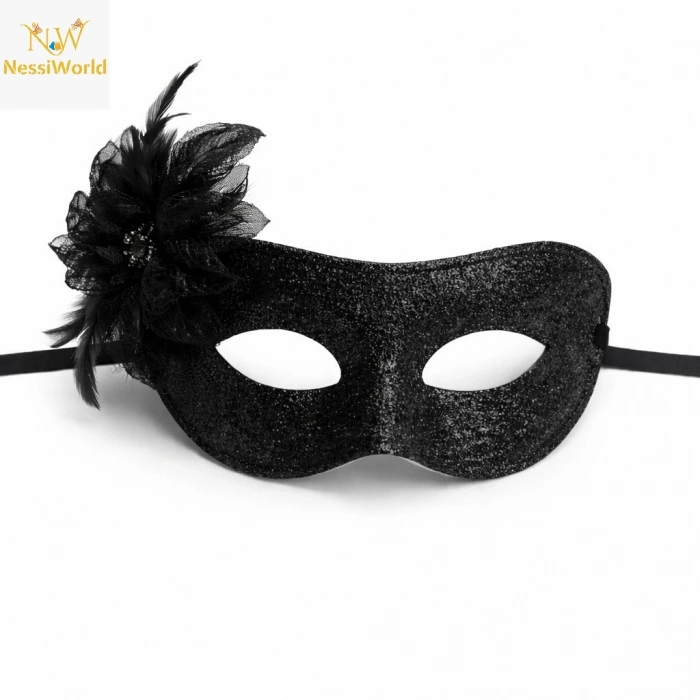 Siyah Simli Tüylü Balo Maskesi – Kadın Parti & Maskeli Balo Maskesi