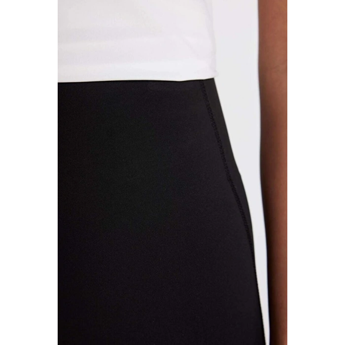 Siyah Yüksek Bel Beli Saran Toparlayıcı Esnek Premium Sporcu Tayt