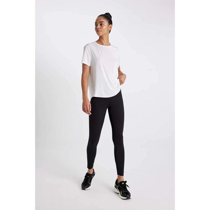 Siyah Yüksek Bel Beli Saran Toparlayıcı Esnek Premium Sporcu Tayt