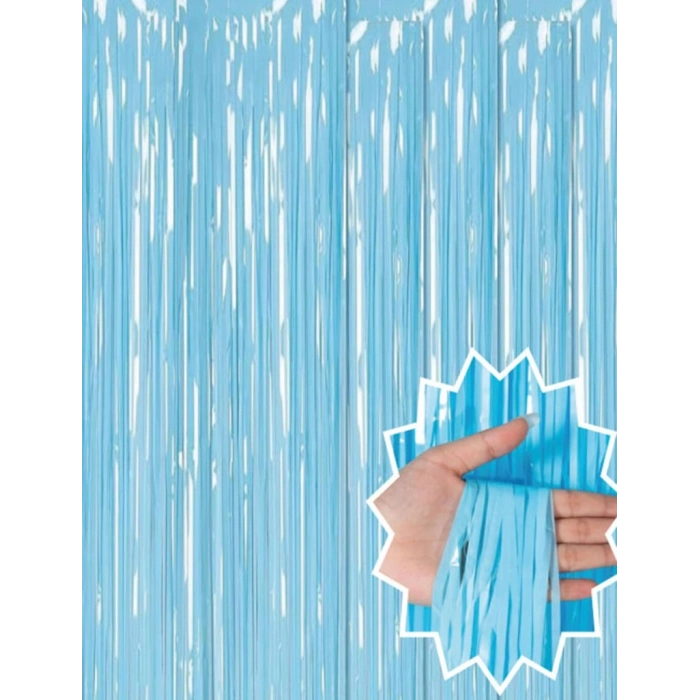 Soft Mavi Püsküllü Kapı Perdesi - Parti, Baby Shower, Sünnet Süsü 1x2 m