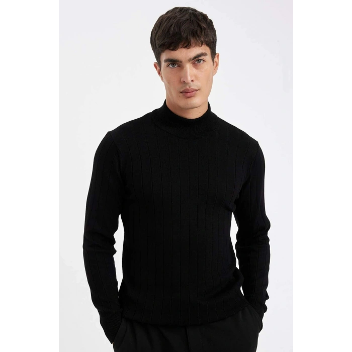 Standart Fit Normal Kesim Yarım Balıkçı Yaka Jakarlı Triko Kazak D2943AX24AU