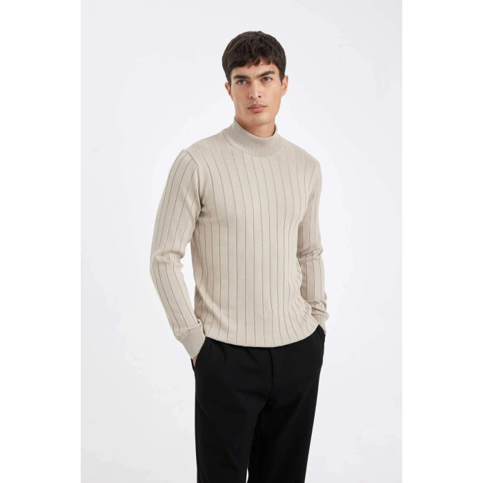 Standart Fit Normal Kesim Yarım Balıkçı Yaka Jakarlı Triko Kazak D2943AX24AU