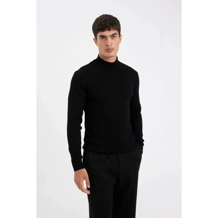 Standart Fit Normal Kesim Yarım Balıkçı Yaka Jakarlı Triko Kazak D2943AX24AU