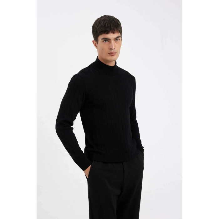 Standart Fit Normal Kesim Yarım Balıkçı Yaka Jakarlı Triko Kazak D2943AX24AU