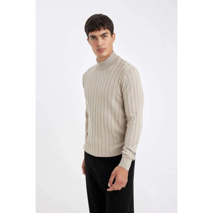 Standart Fit Normal Kesim Yarım Balıkçı Yaka Jakarlı Triko Kazak D2943AX24AU