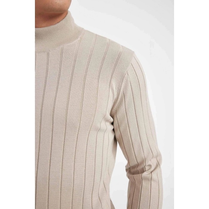 Standart Fit Normal Kesim Yarım Balıkçı Yaka Jakarlı Triko Kazak D2943AX24AU