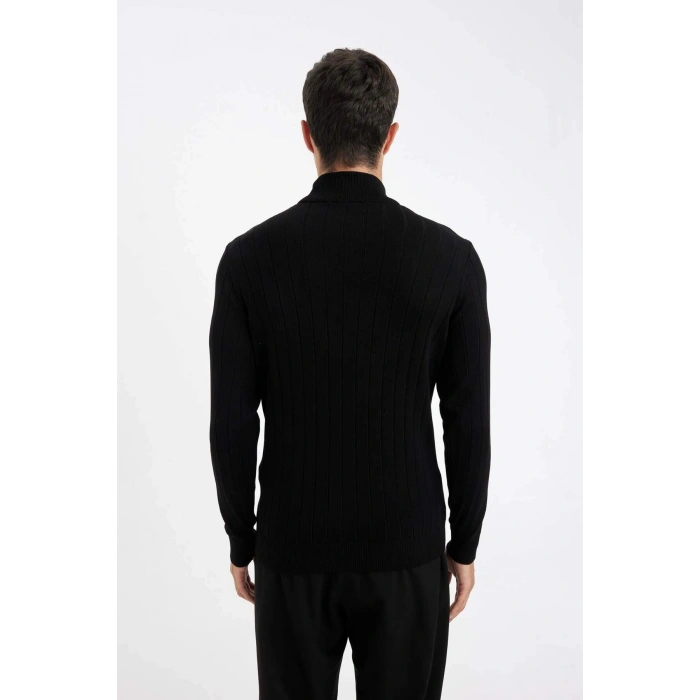 Standart Fit Normal Kesim Yarım Balıkçı Yaka Jakarlı Triko Kazak D2943AX24AU