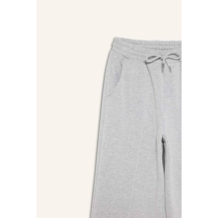 Straight Fit Beli Lastikli Kalın Eşofman Altı Bağcıklı Cepli Uzun Boy Basic Düz