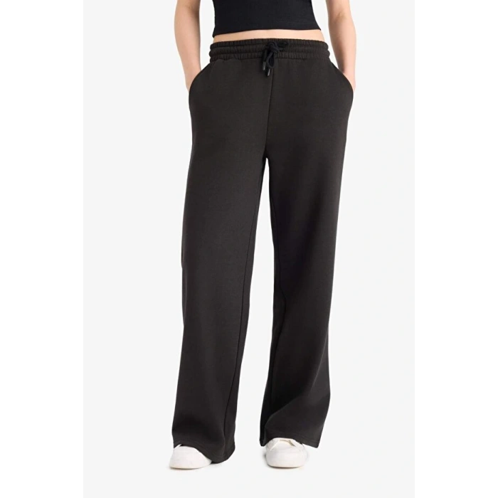 Straight Fit Beli Lastikli Kalın Eşofman Altı Bağcıklı Cepli Uzun Boy Basic Düz