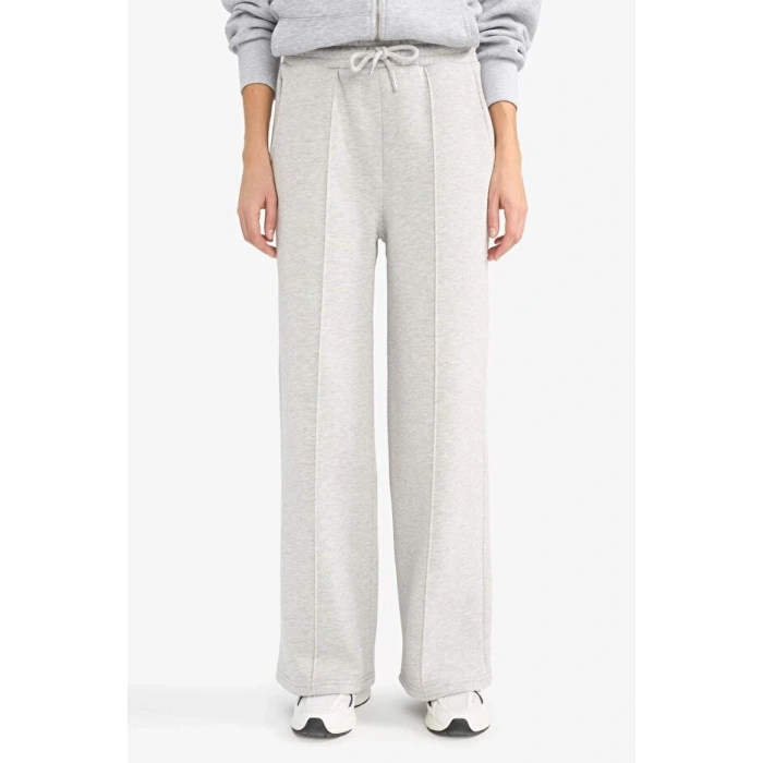 Straight Fit Beli Lastikli Kalın Eşofman Altı Bağcıklı Cepli Uzun Boy Basic Düz