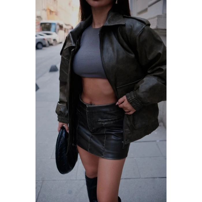 Suni Deri Pilot Ceket