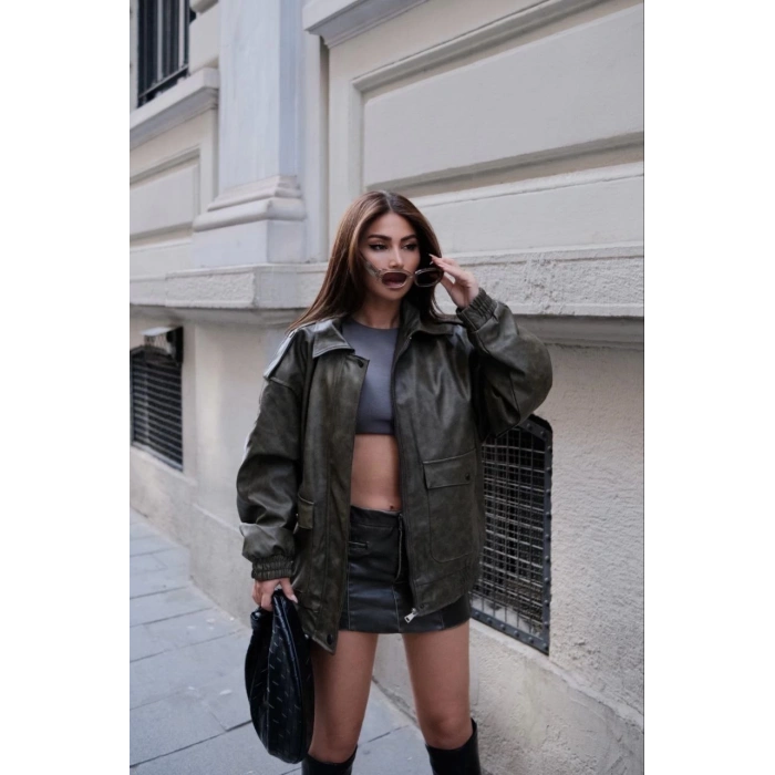 Suni Deri Pilot Ceket