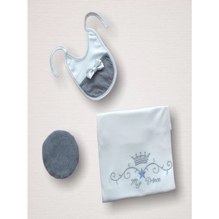 Süper Prens Nakışlı  10Lu Zıbın Takımı Hastane Çıkışı Gri