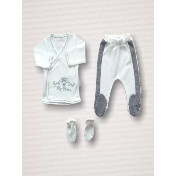 Süper Prens Nakışlı  10Lu Zıbın Takımı Hastane Çıkışı Gri