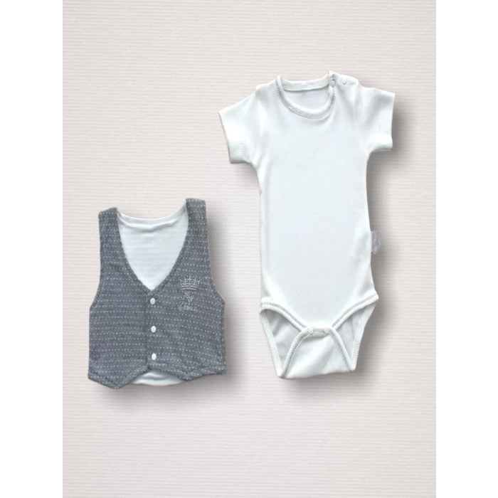 Süper Prens Nakışlı  10Lu Zıbın Takımı Hastane Çıkışı Gri