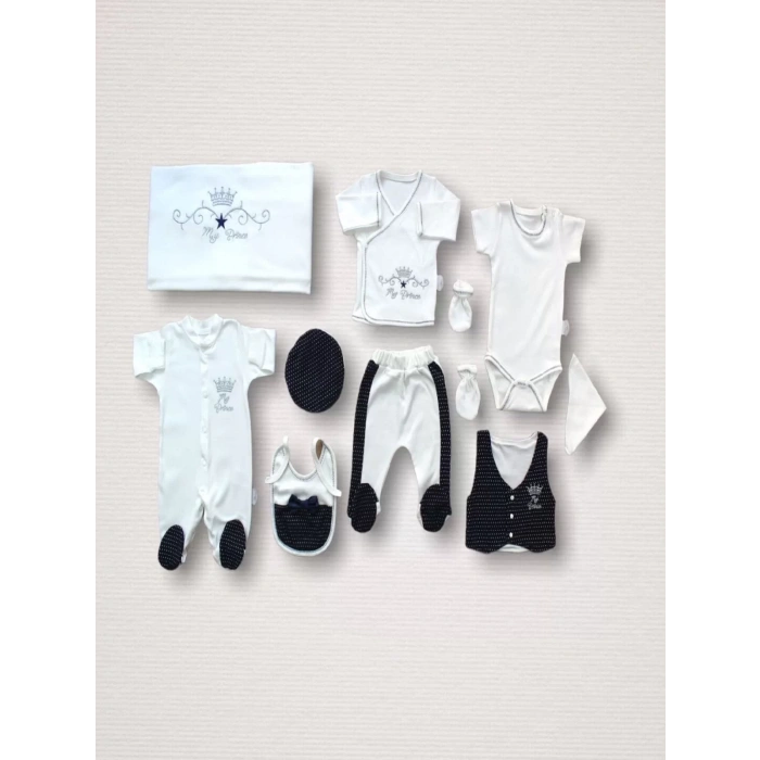 Süper Prens Nakışlı  10Lu Zıbın Takımı Hastane Çıkışı Lacivert