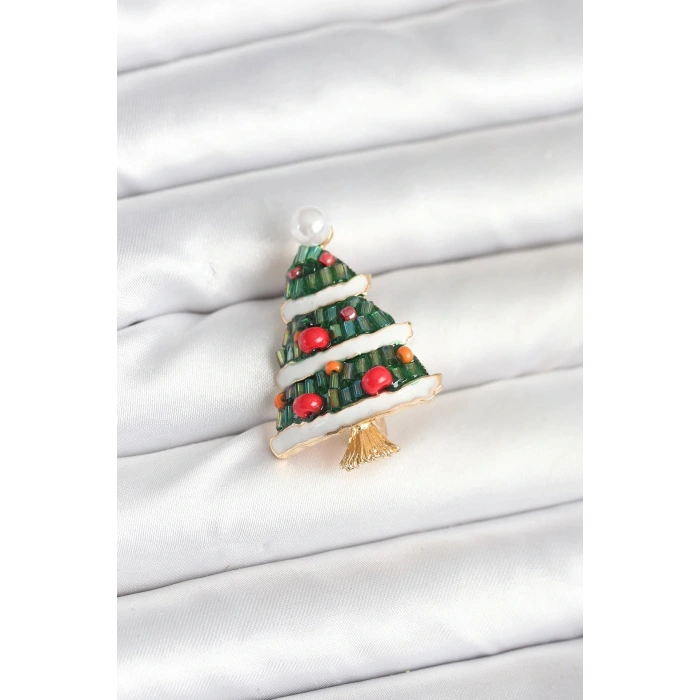 Süslü Çam Ağacı Model Yılbaşı Temalı Broş