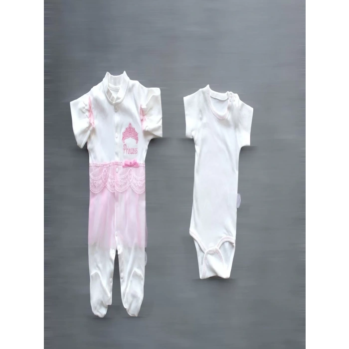 Taçlı Prensesim Nakışlı  10Lu Zıbın Takımı Hastane Çıkışı Pembe