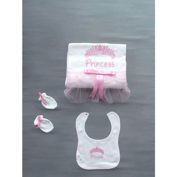 Taçlı Prensesim Nakışlı  10Lu Zıbın Takımı Hastane Çıkışı Pembe