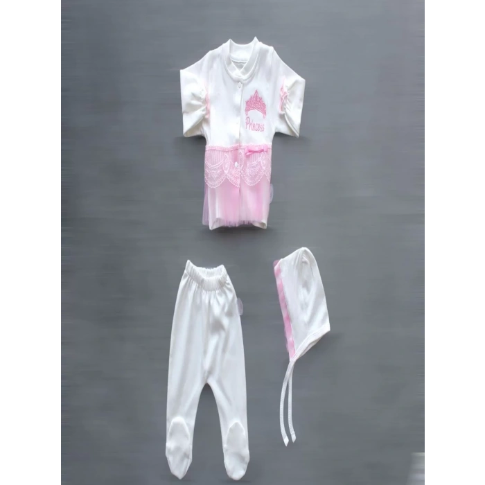 Taçlı Prensesim Nakışlı  10Lu Zıbın Takımı Hastane Çıkışı Pembe