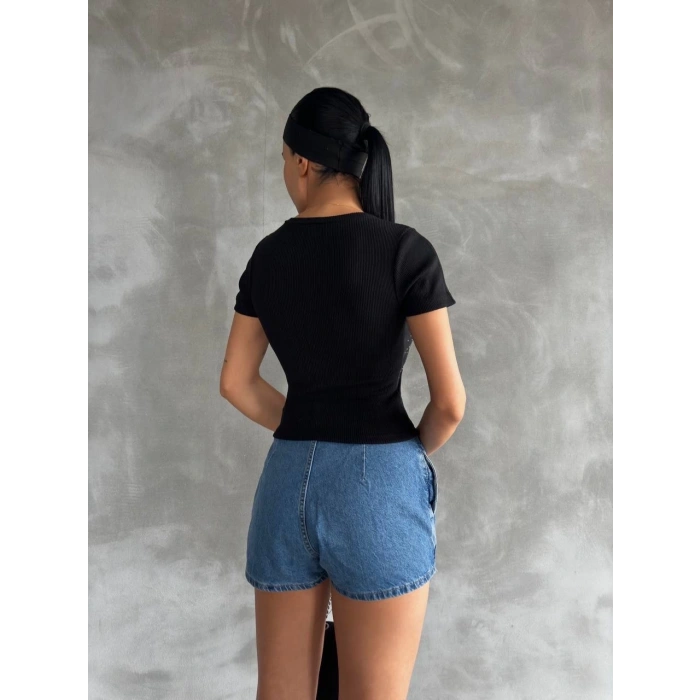 Taş baskılı kaş korse bluz