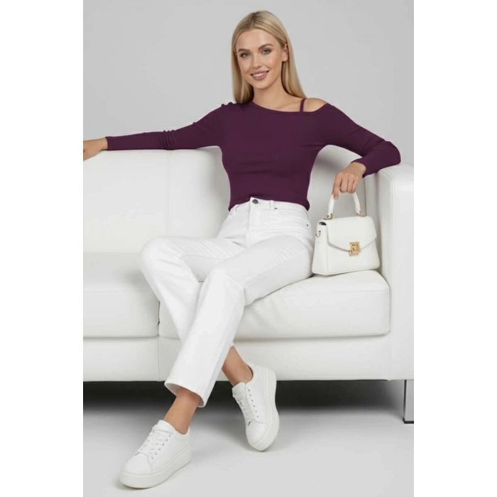 Tek Omuz İpli Bluz Mürdüm T4328