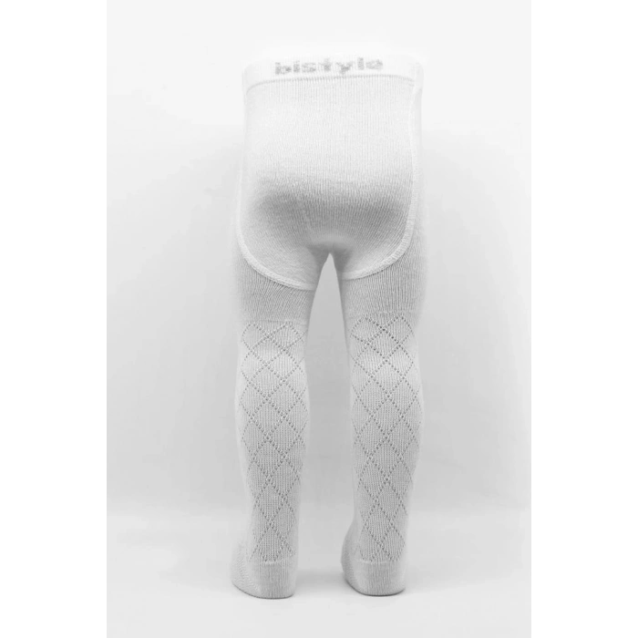 Tekli Ekose Kabartma Penye Külotlu Çorap BS50105 Beyaz