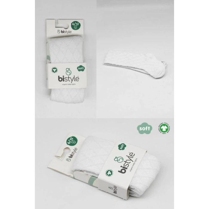 Tekli Ekose Kabartma Penye Külotlu Çorap BS50105 Beyaz